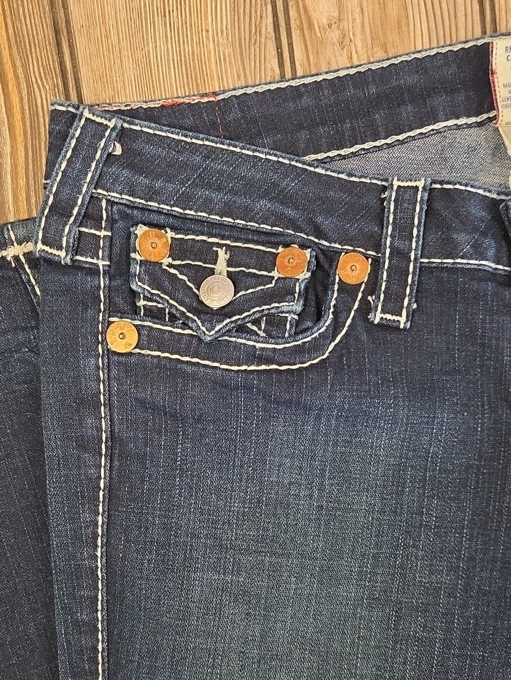 VTG True Religion Twisted Curved Seam Flare Jeans - Size 32 - Picture 6 of 13